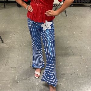 Blue and White sequin bell bottom pants